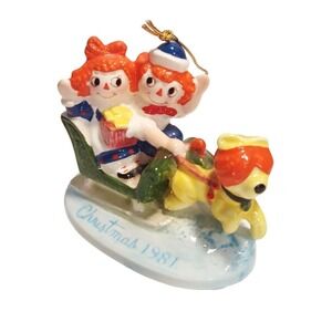 Vintage 80s Schmid Raggedy Ann Andy Snowtime Frolic Christmas Tree Ornament